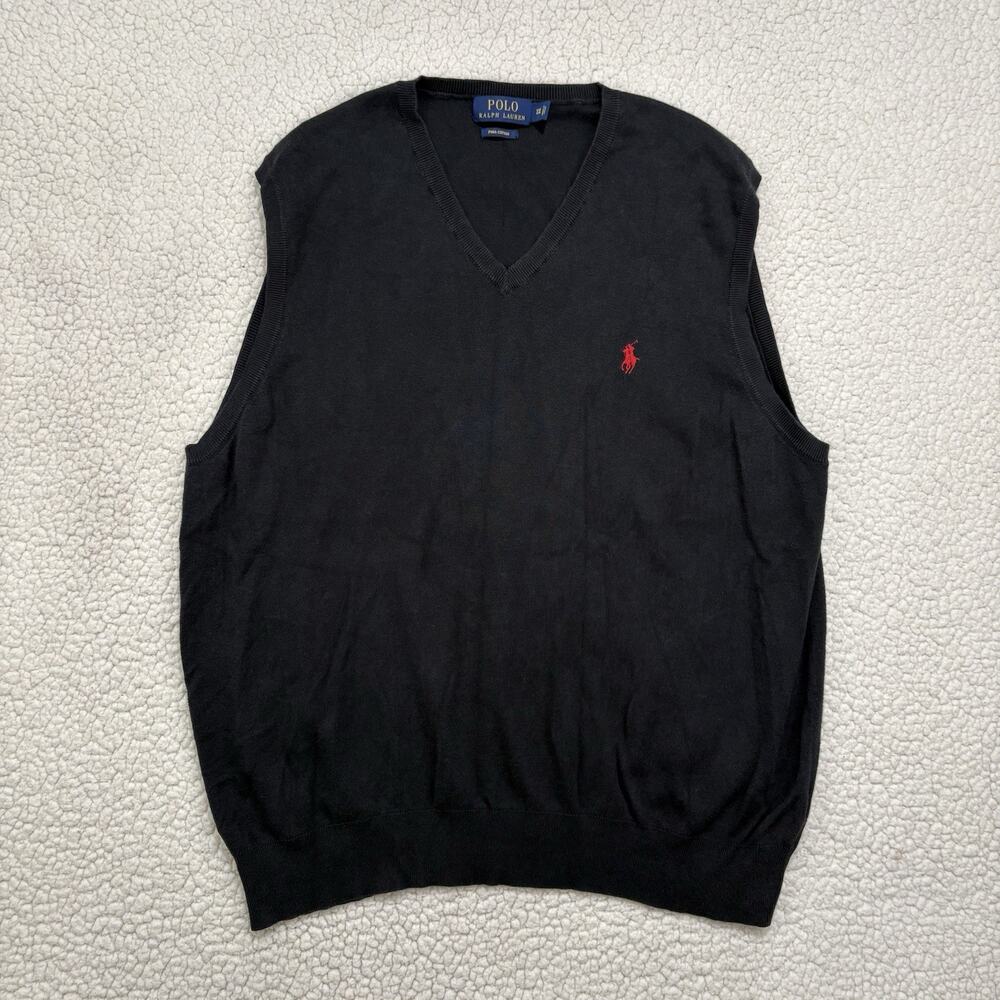 Polo Ralph Lauren Mens Black V Neck Pima Cotton Sweater Vest Size XXL Red Pony